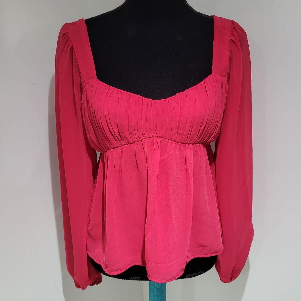 Abercrombie & Fitch Women's Babydoll Blouse Small Fuschia Pink Fairycore NWT